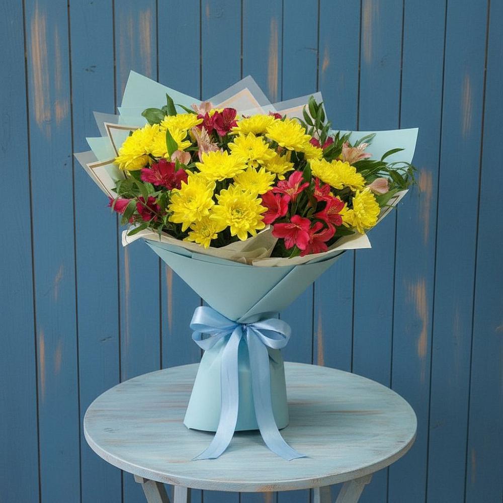 Букет цветов из: Альстромерии и Хризантемы в Рубцовске Алтайский Край