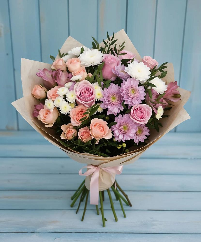 Букет цветов из: Хризантемы, Розы и Альстромерии в Рубцовске Алтайский Край