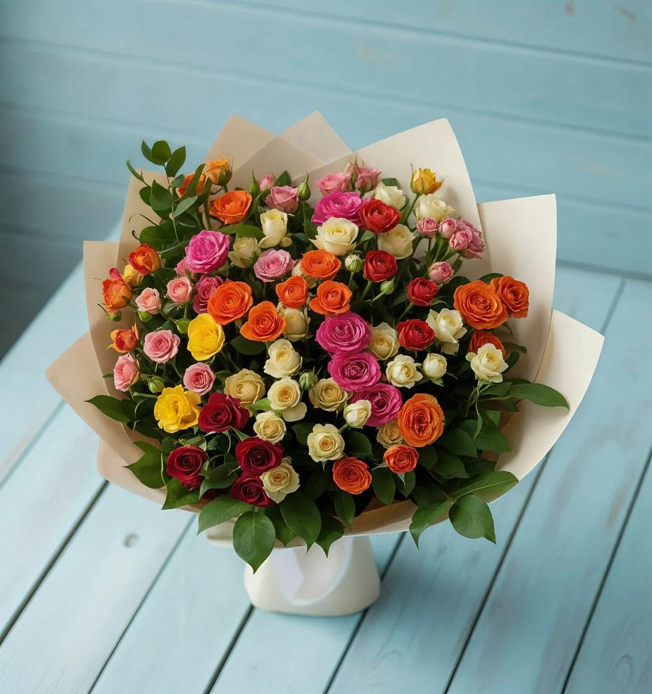 Букет Микс из разноцветных кустовых роз в Рубцовске Алтайский Край