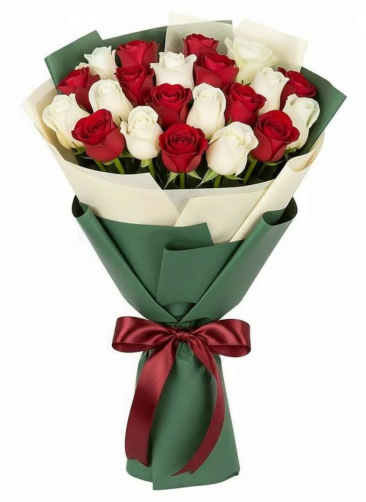 Букет Микс из красных и белых роз в Рубцовске Алтайский Край