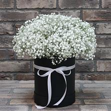 Цветочная композиция из Гипсофила в шляпной коробке в Рубцовске Алтайский Край