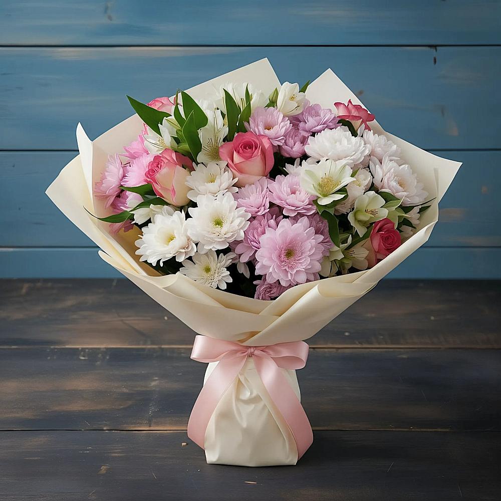 Букет цветов из: Хризантемы, Альстромерии и Розы в Рубцовске Алтайский Край